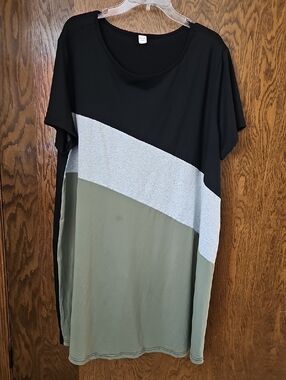 Source Unknown Colorblock Short Sleeve Midi Dress - Black, Gray, Olive